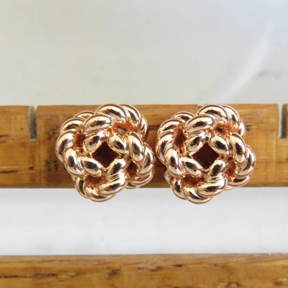 Tory Burch Rose Gold Tone Rope Knot Stud‎ Earrings Women